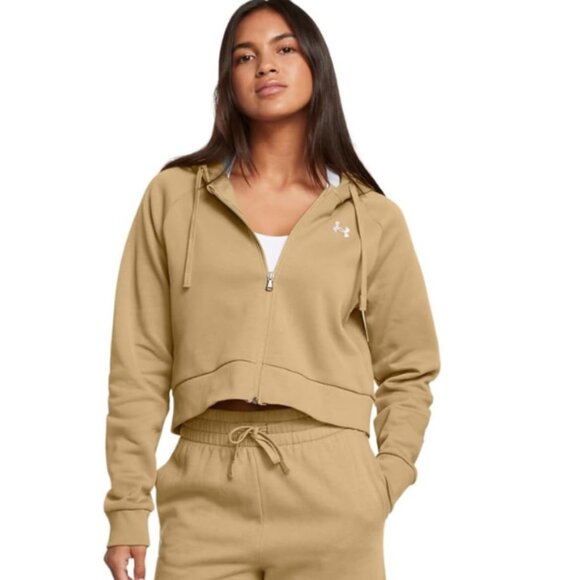 Under Armour Women's Rival Fleece Cropped Full Zip Camel/White Size XL - Picture 1 of 5